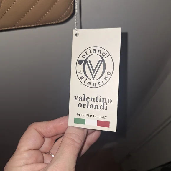 Valentino Orlandi Taupe Quilted Crossbody with Gold V Accent - Picture 8 of 8